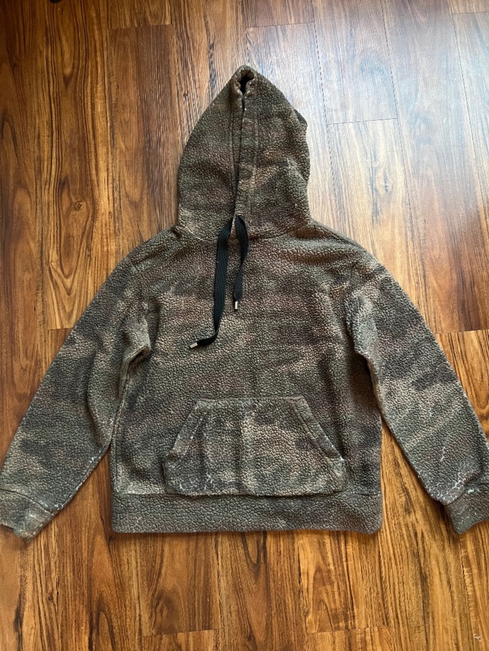 Rewash Women's Brown Camo Sherpa Teddy Fleece Pullover Hoodie Size Large